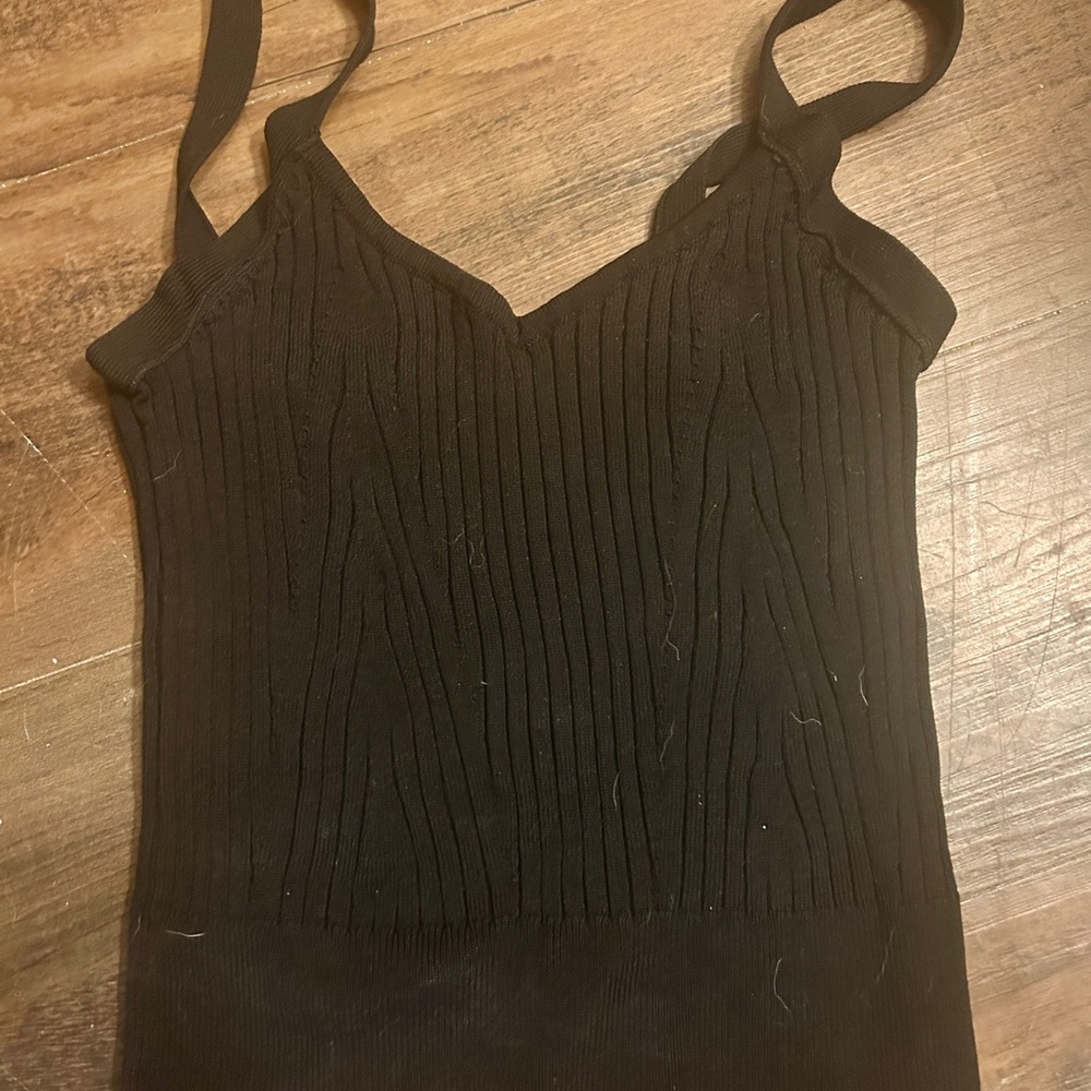 Elegant Black Ribbed Knit Tank Top